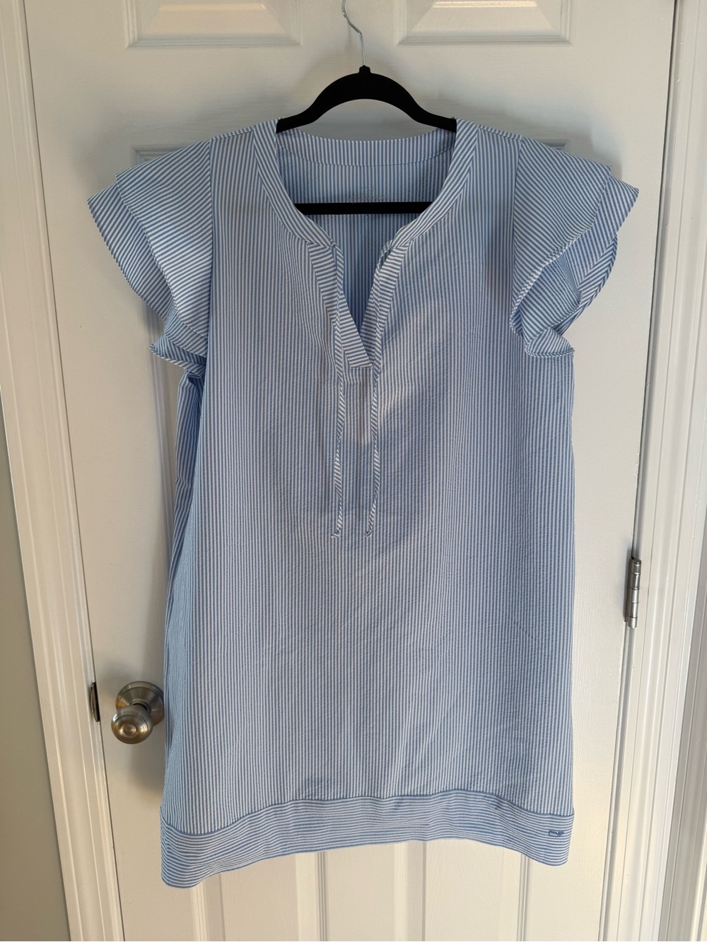 Vineyard Vines Light Blue and White Striped Flutter Sleeve Tunic